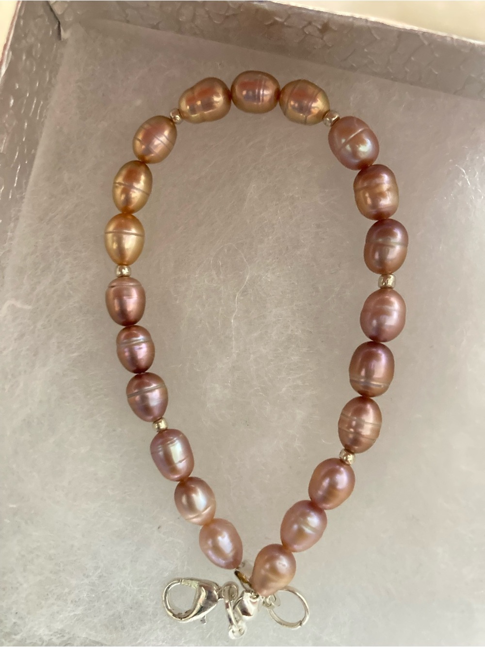 Genuine Pearl Ombré Pink lavender gold Freshwater Bracelet with Silver Clasp